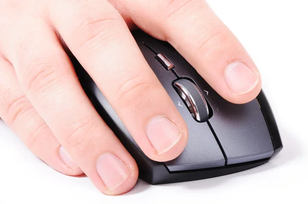 Male hand on mouse — Stock Photo, Image