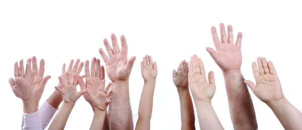 Mani in alto sullo spazio di copia bianco — Foto Stock