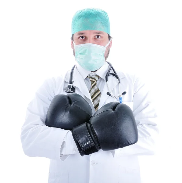 Boks eldivenleri ile genç bir doktor — Stok fotoğraf