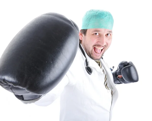 Молодий лікар з боксерськими рукавичками — стокове фото