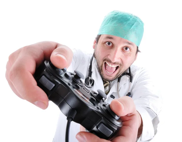 Доктор играет в компьютерные игры — стоковое фото