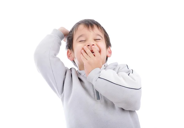 Criança positiva isolada, rindo e gesticulando — Fotografia de Stock