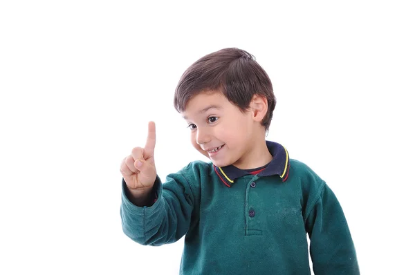Malé roztomilé dítě stisknutím digitální tlačítka na dotykovém displeji, ideální pro vaše koncepce — Stock fotografie