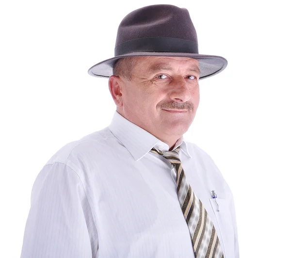 Oudere mannelijke persoon met een hoed, geïsoleerd — Stockfoto