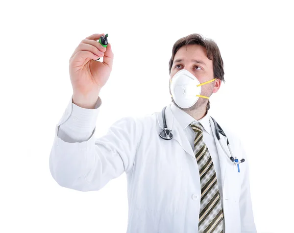 Młody mężczyzna lekarz z maska na białym tle — Zdjęcie stockowe