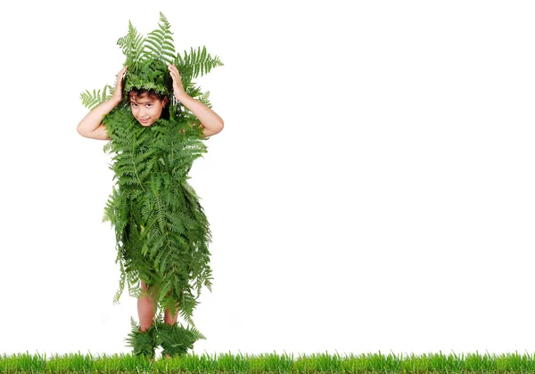 植物隔离的草地上的女孩 — 图库照片