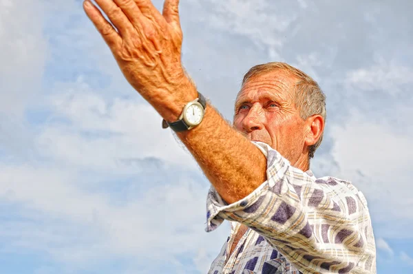 Middle aged male person with interesting gestures — Stock Photo, Image