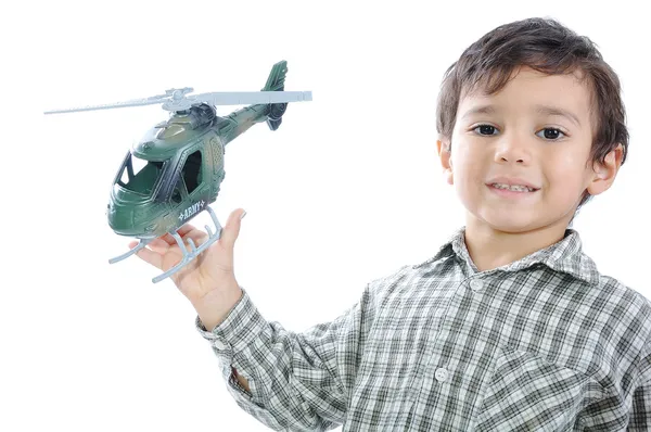 Criança com helicóptero — Fotografia de Stock