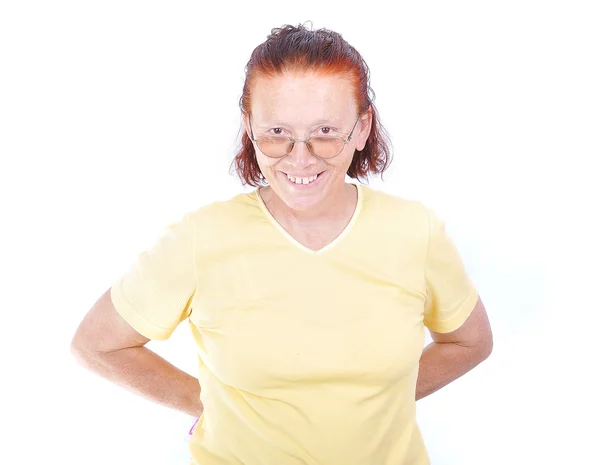 Mooi gezicht, Midden leeftijd vrouwelijke persoon lacht — Stockfoto