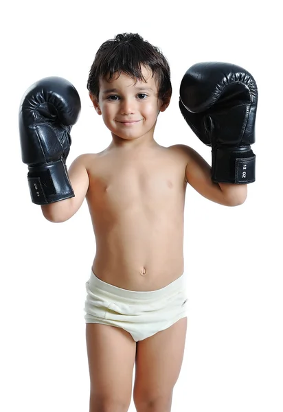 Boxhandskar på barn händer Royaltyfria Stockfoton
