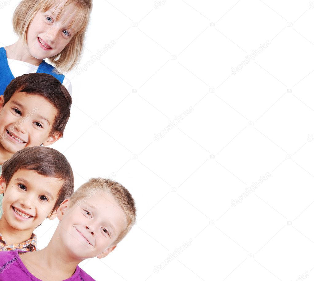 Group of children isolated, closeup, space for your text or picture