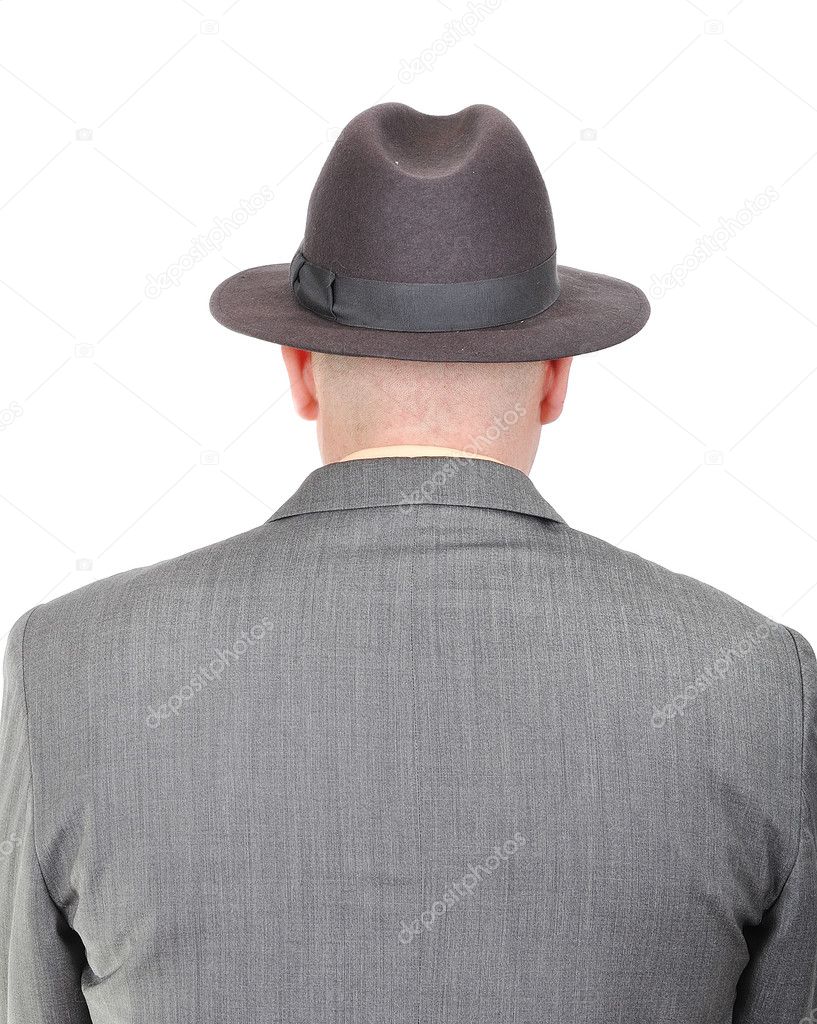 Young bald businessman from his back