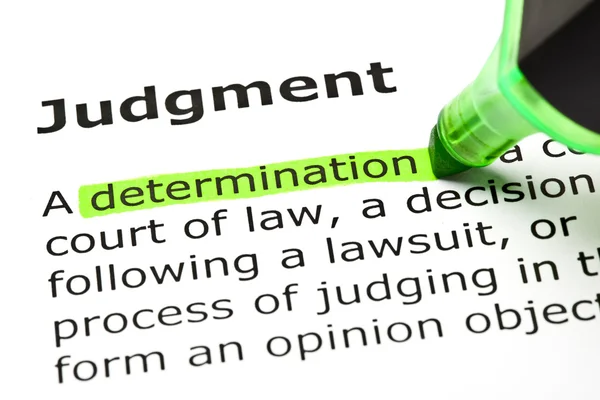 'Determination' highlighted, under 'Judgment' — Stockfoto