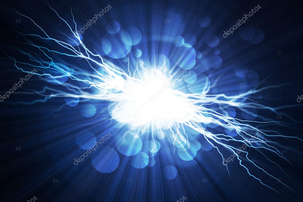 青色の背景に雷の電気フラッシュ ストック写真 C Molodec