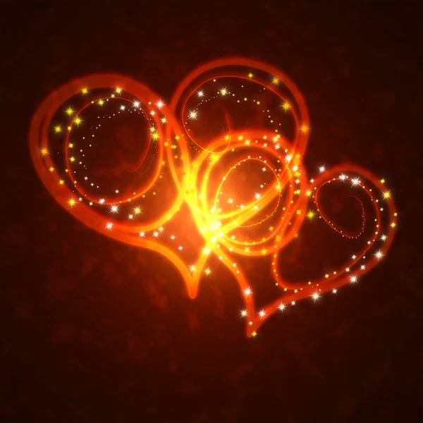 Burning hearts with sparkles — Stock Photo, Image