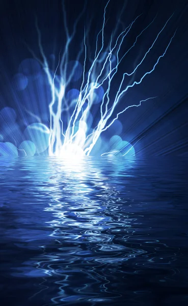 Electric flash of lightning on a blue background — Stock Photo, Image