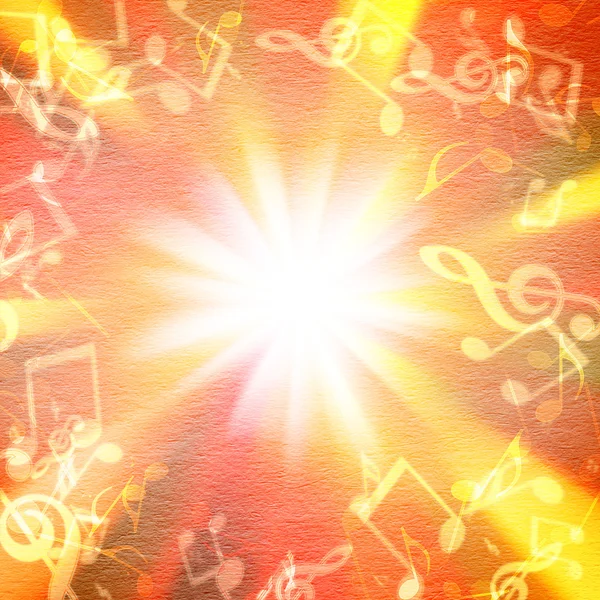 Suddig lampor i form av musikaliska tecken på en guld bak — Stockfoto