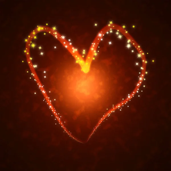 Burning heart with sparkles — Stock Photo, Image