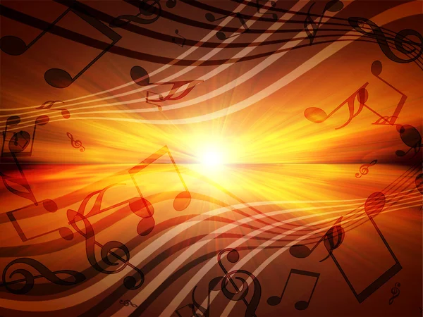 Pôr do sol brilhante com notas musicais — Fotografia de Stock