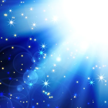 Sun's rays on a blue sky with stars clipart