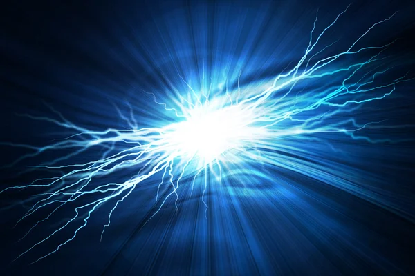 Flash elétrico de relâmpago em um fundo azul — Fotografia de Stock