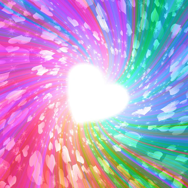 Çok renkli ışınları ışık saçan kalpten yayılan tasarım — Stok fotoğraf