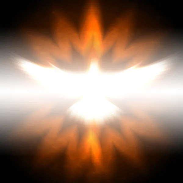 Pomba brilhante com raios em uma escuridão — Fotografia de Stock