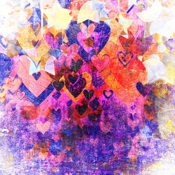 Grunge background with hearts and stars — Stock Photo, Image