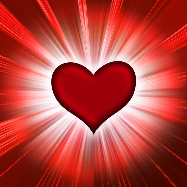 Rött hjärta med strålar på en svart — Stockfoto