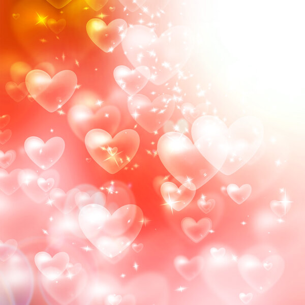 Abstract romantic background with hearts and stars