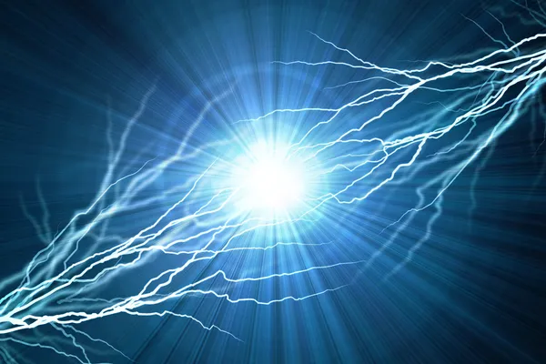 Electric flash of lightning on a blue background — Stock Photo, Image