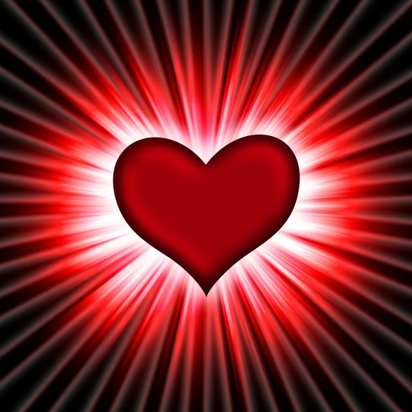 Czerwone serce z promieni na czarnym — Zdjęcie stockowe