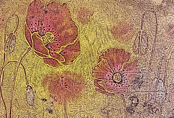 在旧的 grunge 纹理上罂粟 — 图库照片