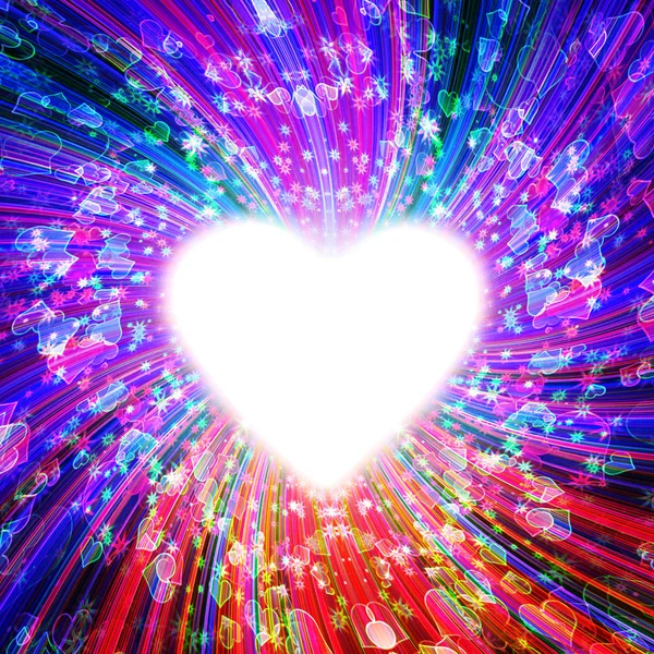 Ontwerp van multi-gekleurde stralen die afkomstig zijn van het stralende hart — Stockfoto