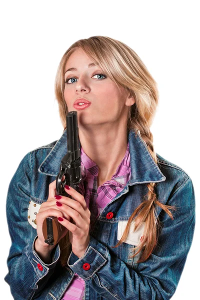 Young girl with a gun — Stock Photo, Image