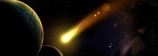 Utrymme med planeter och en flygande komet — Stock fotografie