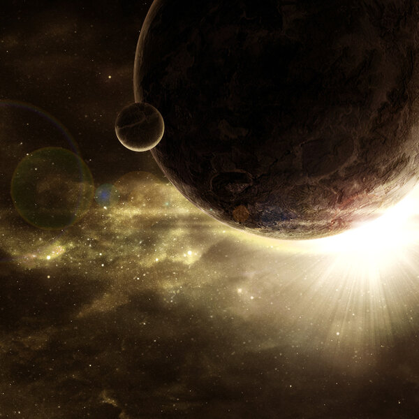 Планета с вспышкой солнца
