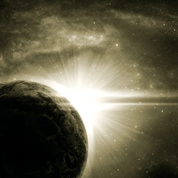 Planet with a flash of sun — Stock Photo, Image