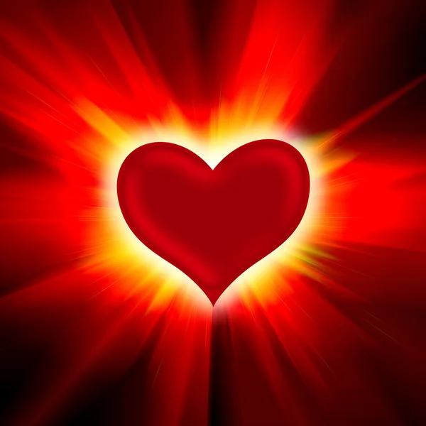 Rött hjärta med strålar på en svart — Stockfoto