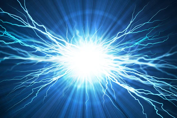 青色の背景に雷の電気フラッシュ — ストック写真