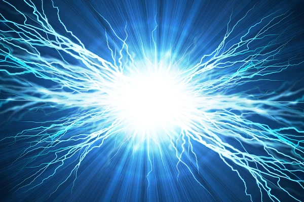 Electric flash of lightning on a blue background — Stock Photo, Image