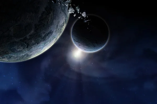 Planet mit einem Asteroiden — Stockfoto