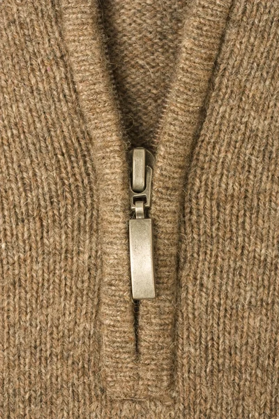 Zipper on the wool fabric textile — Stock Photo, Image