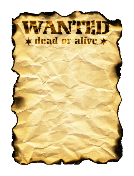 Hoja de papel vieja con bordes quemados y palabras Wanted Dead or Ali — Foto de Stock