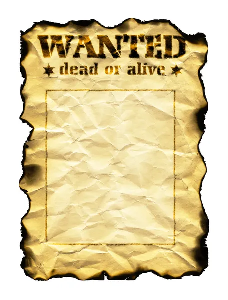 Hoja de papel vieja con bordes quemados y palabras Wanted Dead or Ali — Foto de Stock
