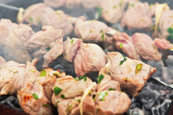 Kött grillning över träkol — Stockfoto