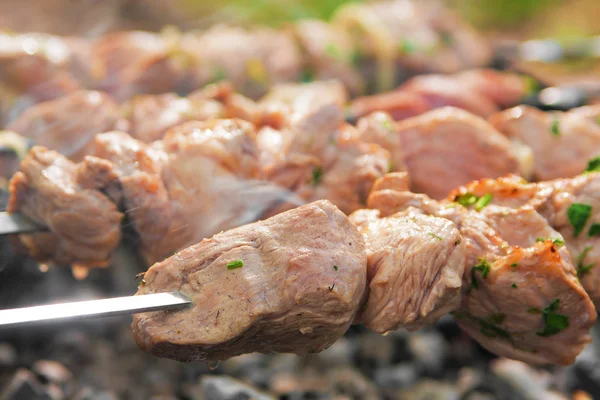 고기를 숯불에 굽고 — 스톡 사진