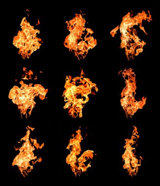 Set of fire flames raising high clipart