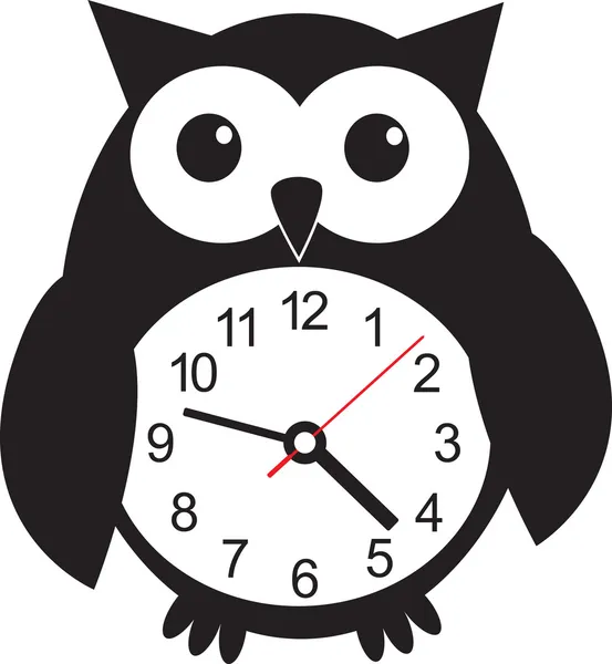 Bonito relógio de parede coruja adesivo. Ilustração vetorial — Vetor de Stock