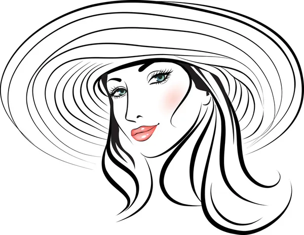 Menina beleza rosto em um chapéu — Vetor de Stock